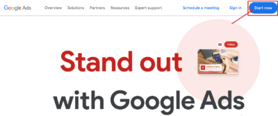 Google Ads "Start Now" Button