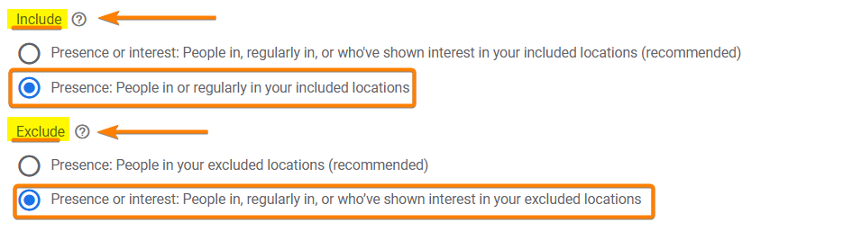 Location Options (Inclusion and Exclusion)