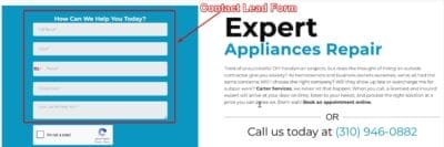 Contact Lead Form Landing Page Sample for Google Ads for Appliance Repair