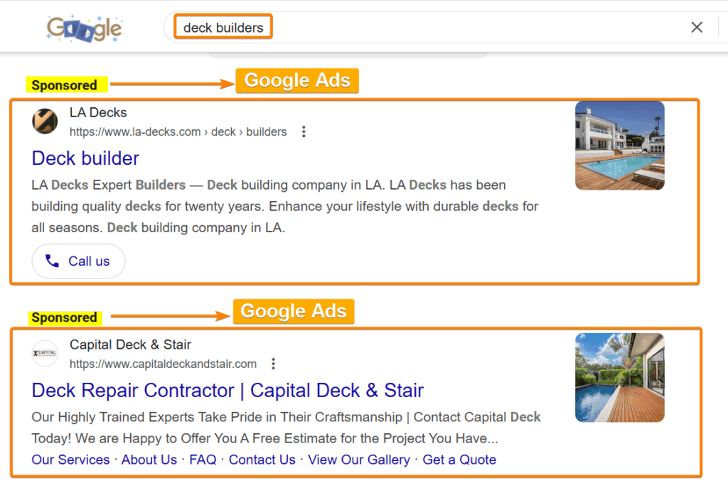 Google Ads for Decking Search Result