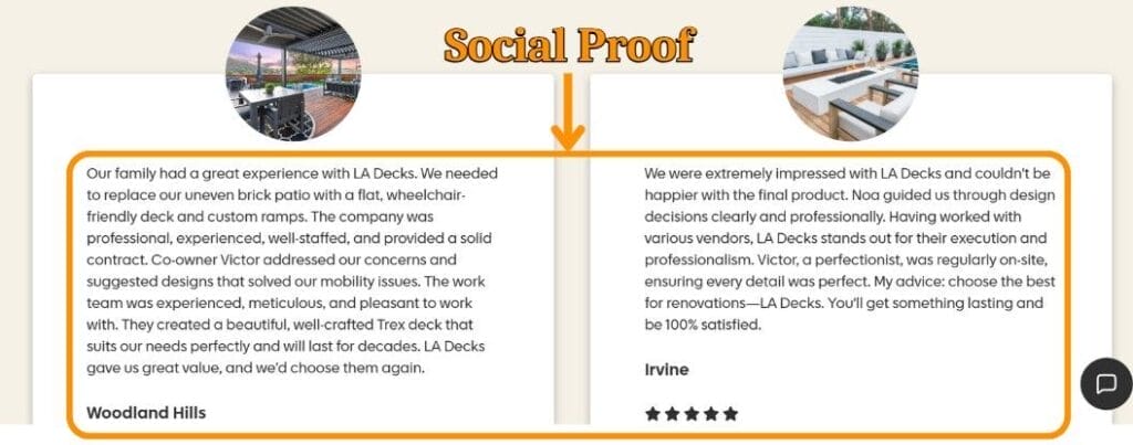 Social Proof Landing Page Sample for Google Ads for Decking