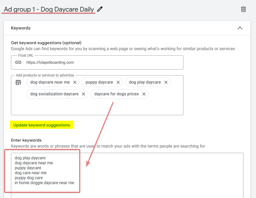 Dog Adoption Ad Group Keywords