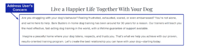 Address Users' Concern Landing Page Sample for Google Ads for Pet Sitters / Dog Sitters / Dog Training