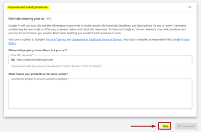 Keyword and Asset Generation AI