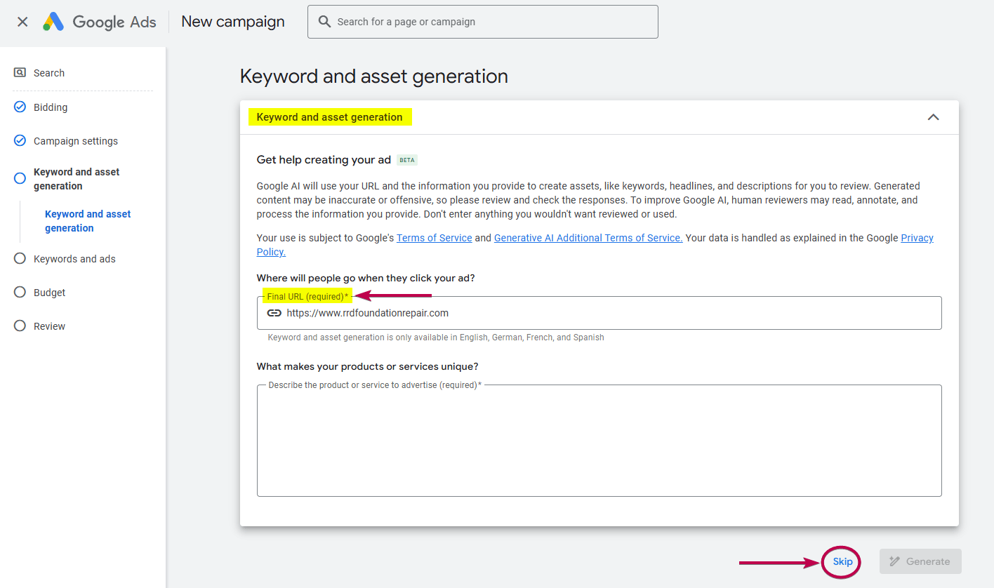 Keyword Asset Generation