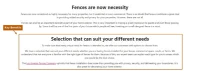 Key Benefits Landing Page Sample for Google Ads for Fence Contractors