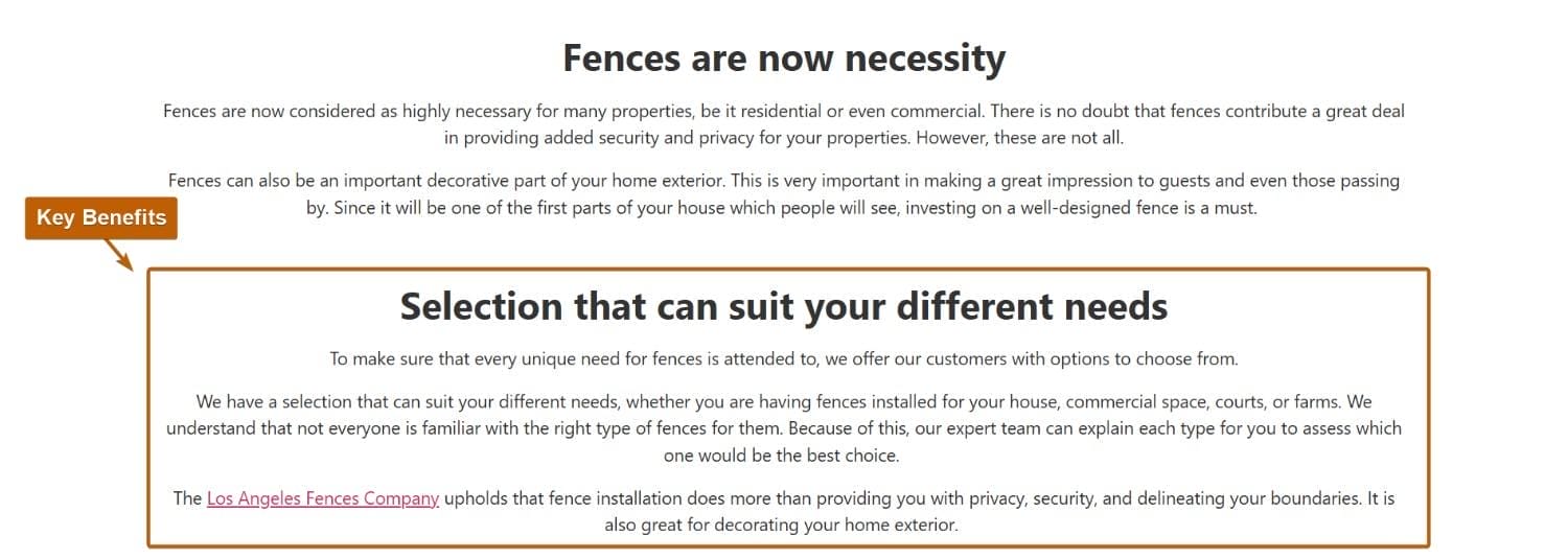 Key Benefits Landing Page Sample for Google Ads for Fence Contractors