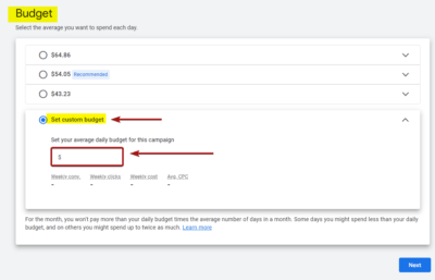 Setting Budget in Google Ads