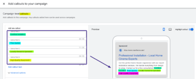 Callouts Ad Copy Sample