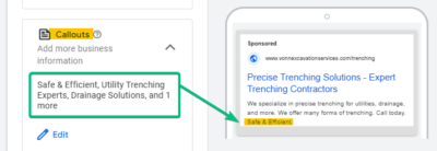 Callouts Ad Copy Sample