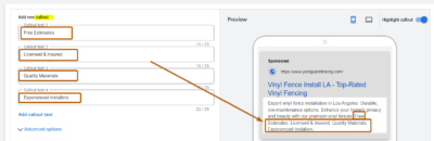 CAllouts Ad Copy Sample