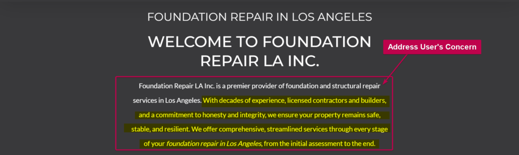Address User Concern Landing Page Sample