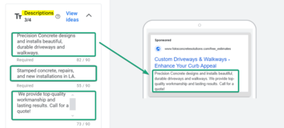 Descriptions Ad Copy Sample for Driveways and Walkways Ad Group
