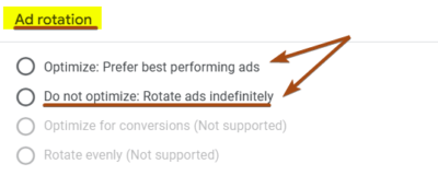 Ad Rotation: Do Not Optimize option