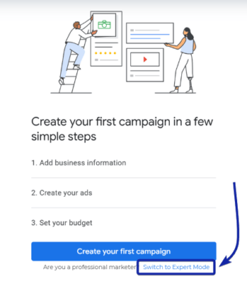 Choosing Google Ads Expert Mode Option