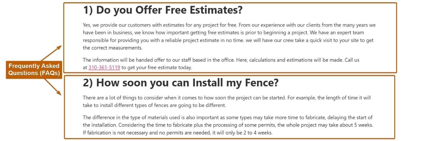 Frequently Asked Questions Landing Page Sample