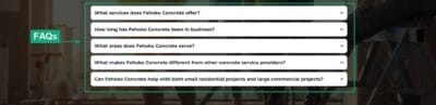 Frequently Asked Questions Landing Page Sample for Concrete Contractors