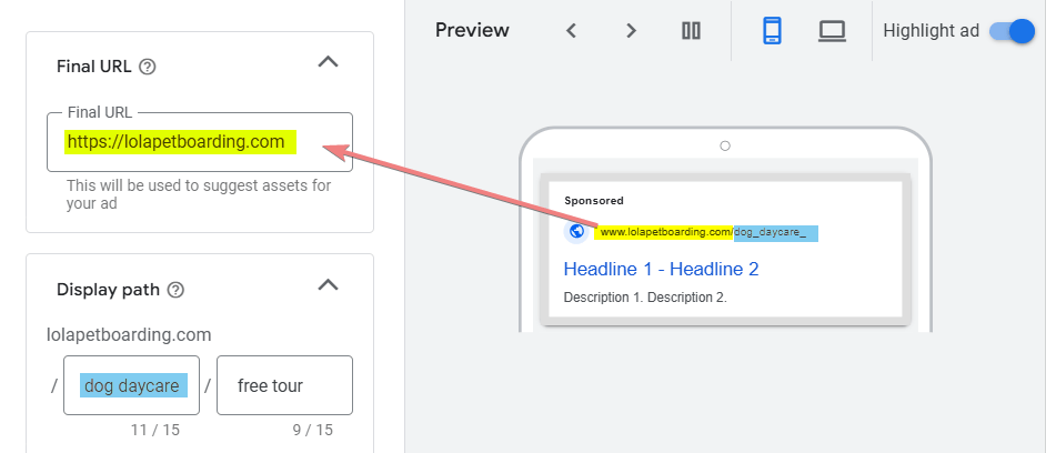 Final URL and Display Path