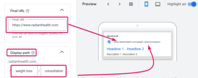 Final URL and Display Path Ad Copy Sample
