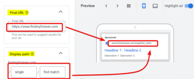 Final URL and Display Path Ad Copy Sample