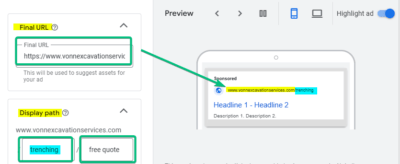 Final URL and Display Path Ad Copy Sample