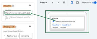 Final URL Ad Copy Sample for Google Ads For Flooring Services