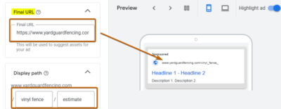 Final URL and Display Path Ad Copy Sample