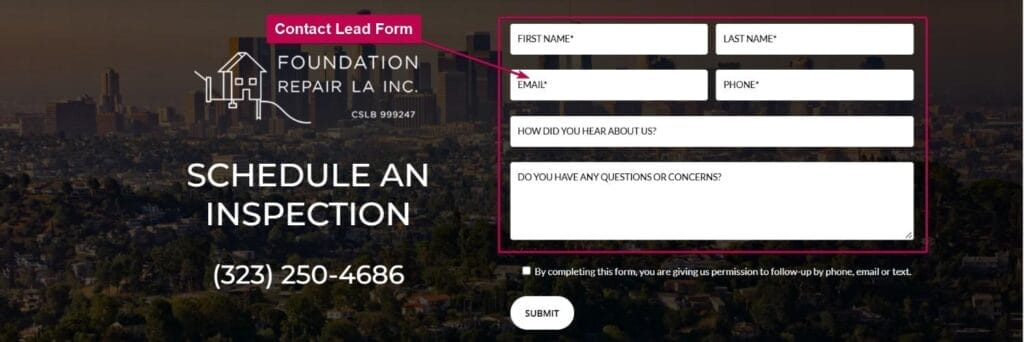 Contact Lead Form Landing Page Sample