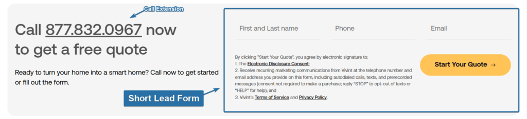 Short Lead Form Landing Page Sample