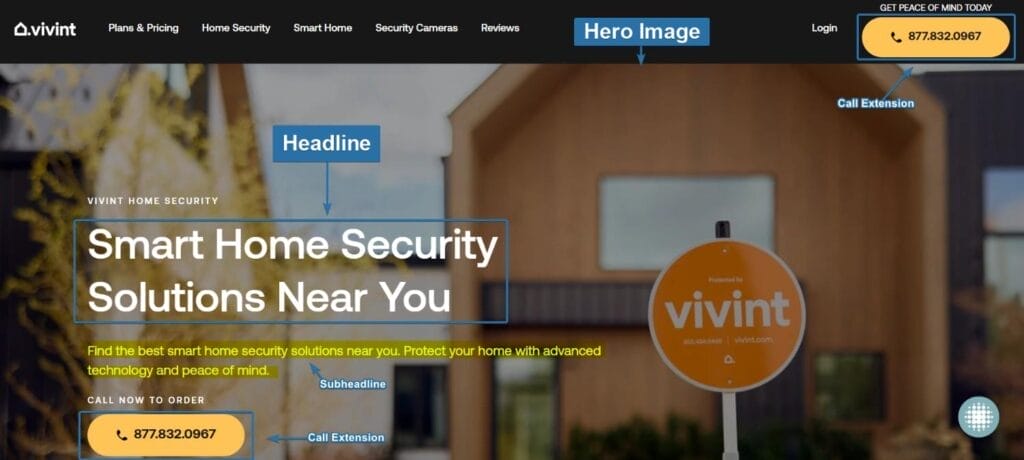 Headline Landing Page Sample for Google Ads for Home Security Companies