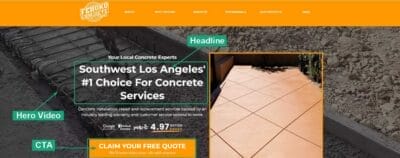 Headline Landing Page Sample for Concrete Contractors