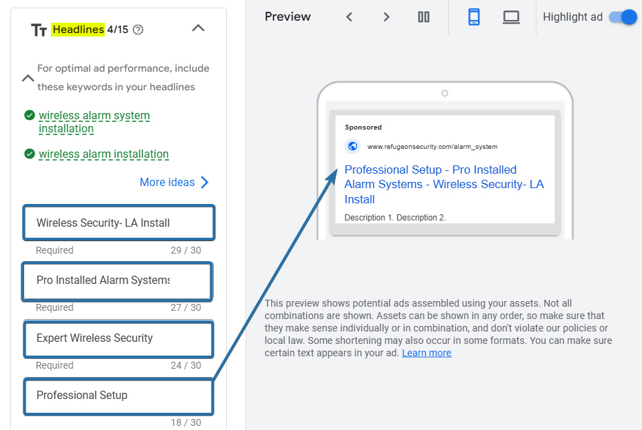 Headline Ad Copy Sample