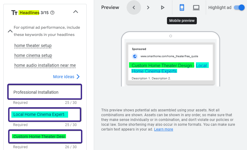 Headlines Ad Copy Sample