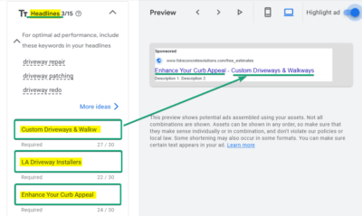 Headlines Ad Copy Sample for Driveways and Walkways Ad Group