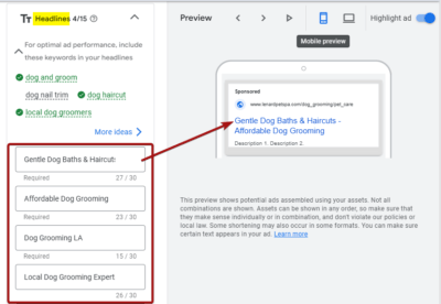Headlines Sample Ad Copy for Google Ads for Pet Groomers