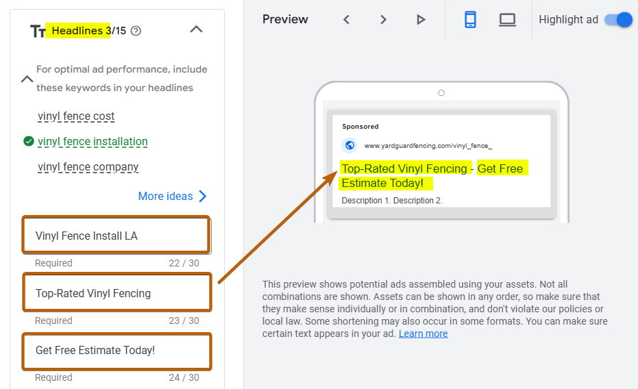 Headlines Ad Copy Sample