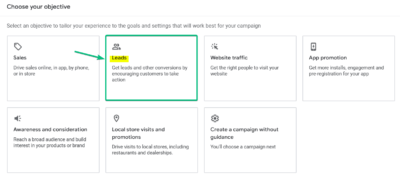 Leads as campaign objective