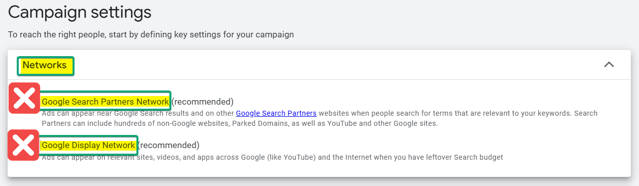 Disable Google Networks 