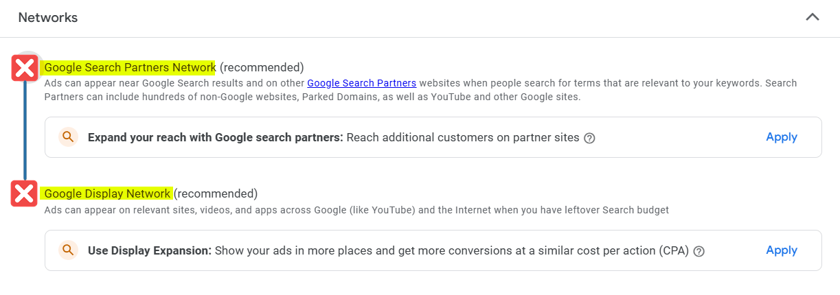 Campaign Network Settings