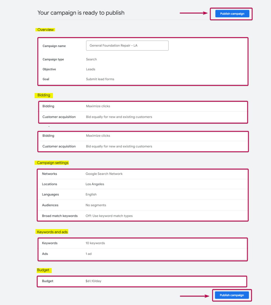 Publish Campaign Button