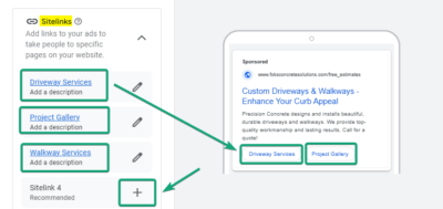 Sitelinks Ad Copy Sample for Driveways and Walkways Ad Group