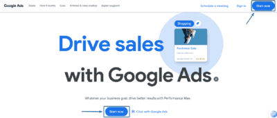 Google Ads Start Now Button