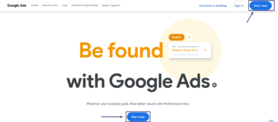 Google Ads Start Button