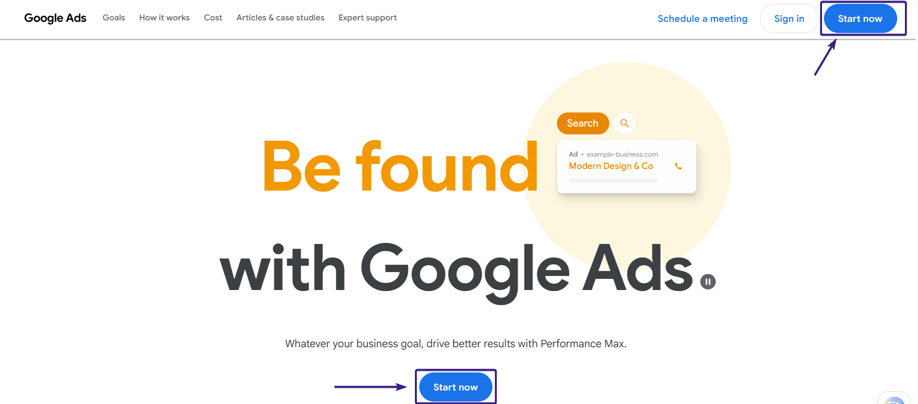 Google Ads Start Button