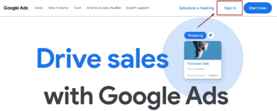 Google Ads Sign in / Start Now Button