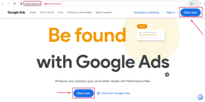 Google Ads Start Now Button