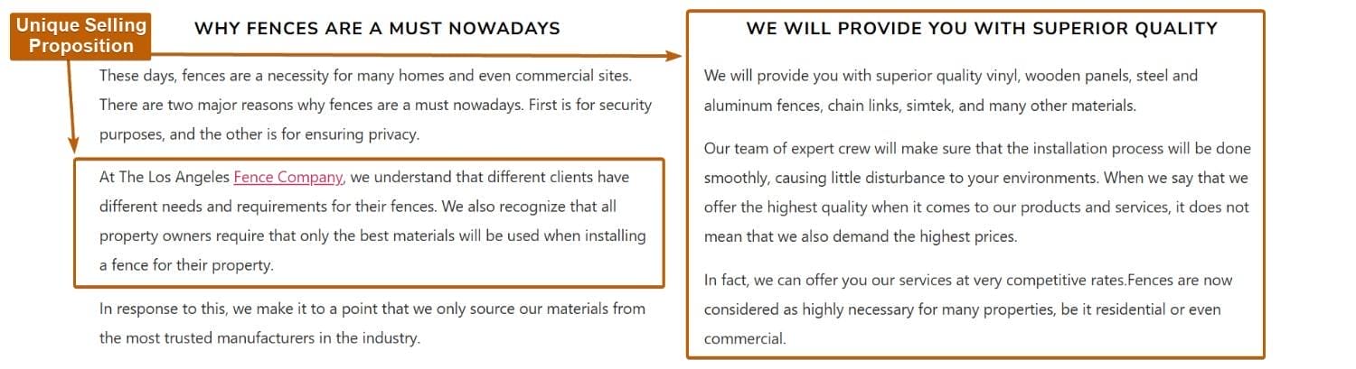 Unique Selling Proposition Landing Page Sample