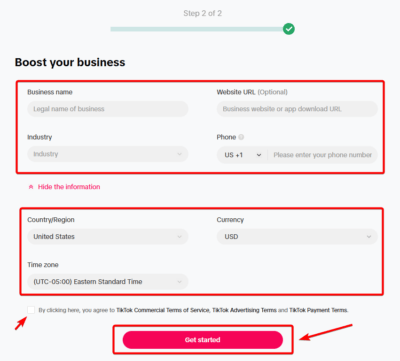 Create Tiktok Business Account Step2