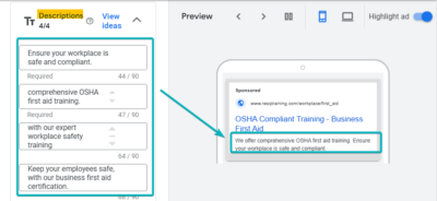 Descriptions Ad Copy Sample for Google Ads for First Aid Trainers