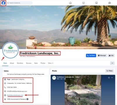 Facebook Landscaping Page Example